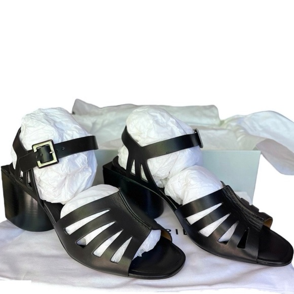 NIB Robert Clergerie Eline Black Padded Ankle Strap Open Toe Block Heel Size 7.5 - Picture 5 of 8